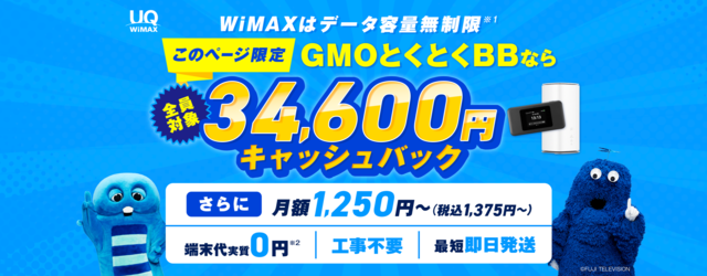 ポケット型WiFiおすすめランキング2位「GMOとくとくBB WiMAX」